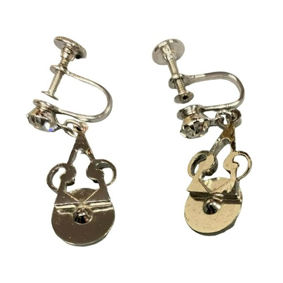 Vintage Vargas Black Enamel Silver tone with Rhinestone Center Dangle Screw-back - Picture 4 of 5